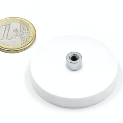 Gummibeklädd gripmagnet med gängbussning 43x11 mm vit